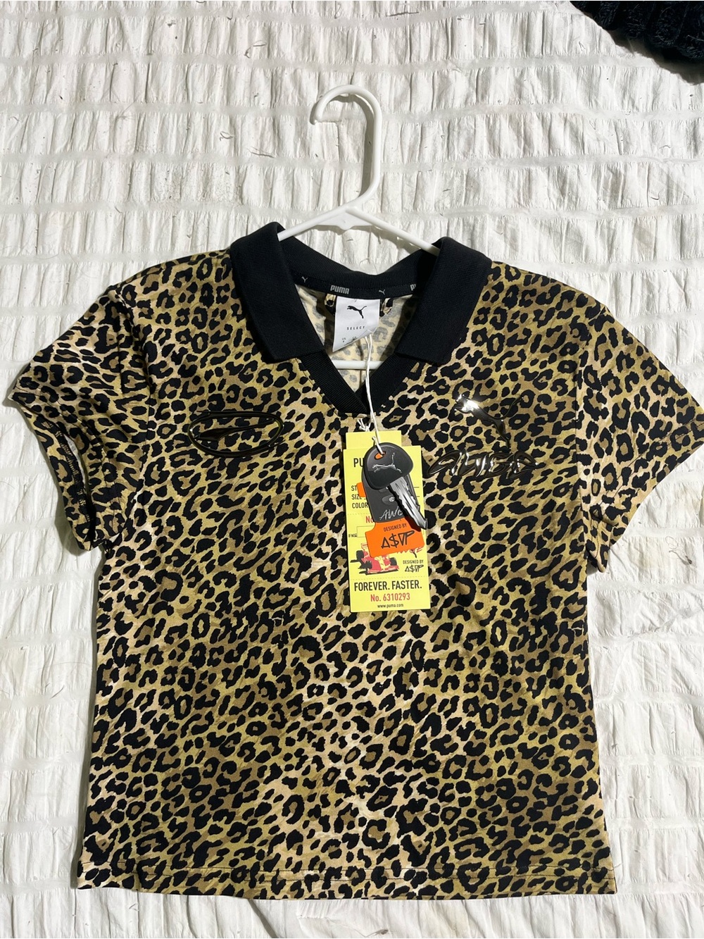 Puma Leopard-Print Polo Top in Tan and Black